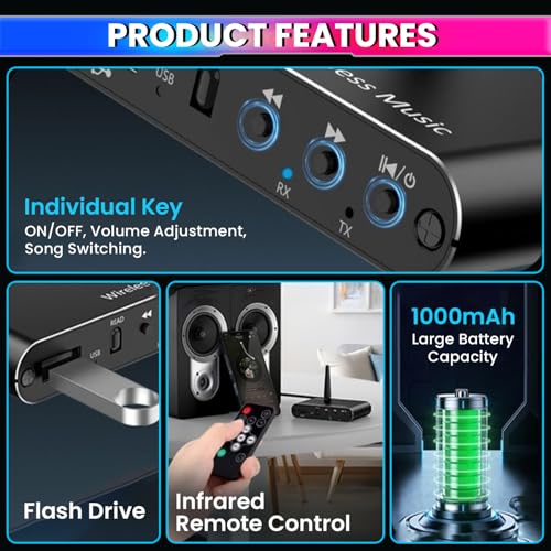 Image of amiciSound Bluetooth 5.4 Receiver Transmitter with Mic and Remote Control, aptX-Adaptive aptX-LL Wireless Audio Adapter for TV, Airplane, Home Stereo, Car with 3.5mm Aux Jack, Dual Connection