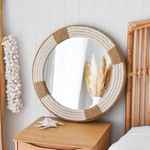 Round Wall Mirror Large Decorative Wall Mounted | Nautical Multicolor Jute Rope for Rustic Farmhouse Wall Mirror Modern Decorative for Bathroom (18 Inch) Cover