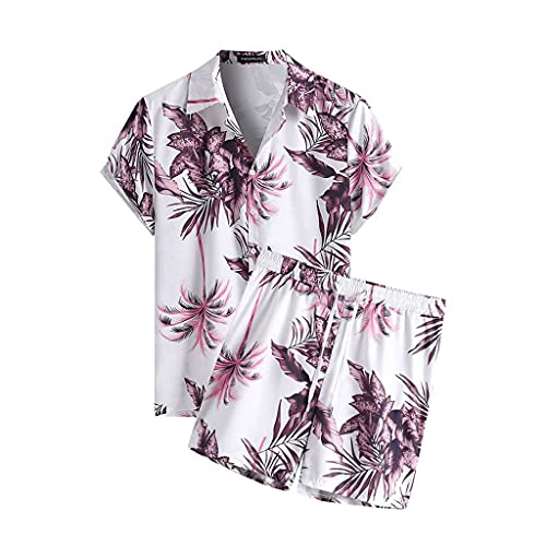 Costume pour hommes YangRy deux pièces avec chemise à revers et short rose