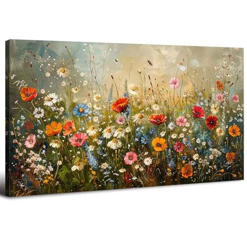 Colorful Wildflower Wall Art Farmhouse Flower Picture Wall Decor for Living Room Rustic Daisy Poppy Floral Posters Watercolor Nature Meadow Botanical Prints Artwork Bedroom Bathroom Decoration 20x40"