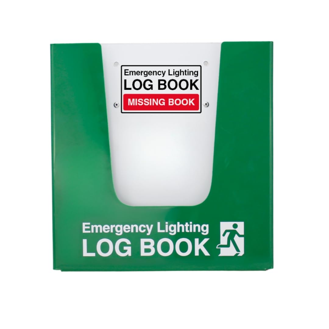 V Safety Emergency Lighting Log Book Holder - Wall-Mountable 2 mm Plastic Wallet, 250 × 240 mm, Green