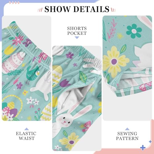 ZZXXB Easter Eggs Bunny Flowers Boys Long Pants Soft Trousers Elastic Waist Kids Lounge Bottoms with Pockets S-XL4
