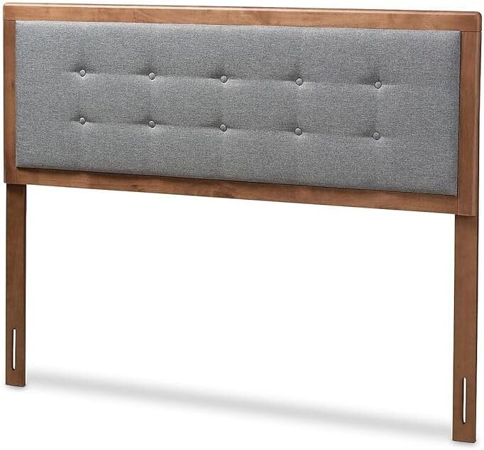 HomeStock Upholstered Headboard, Walnut Brown, Wall Mount, Mid-Century Modern Style Queen/Dark Gray