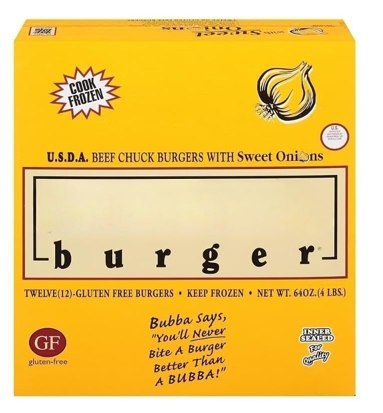 Burger with Sweet Onions , This juicy, all-natural beef burger is packed with sweet onions and ready to cook and fully enjoy. Made with no fillers, it has all of the taste, texture and flavor that is sure to keep you and your family full and satisfied. 12 pk [ 64 oz , 4 lb ]