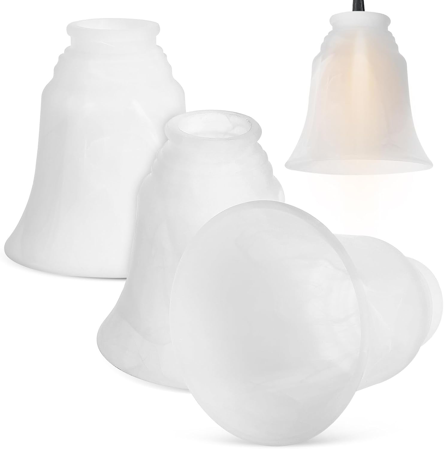 4pcs Frosted Glass Light Shades Ceiling Fan Light Covers Soft Diffused Glow Elegant Lamp Globes Replacement for Wall Sconces and Home Lighting Decor