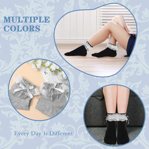 Image of Tyqour 1 Pair Ruffle Socks Women Black Lace Socks for Women Ankle Ruffle Frilly Socks, Comfortable and Breathable All Seasons
