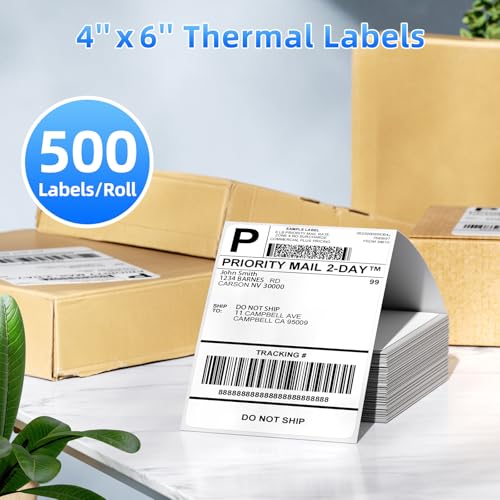 Image of 4x6 Thermal Labels, 1 Packs of 500 4x6 Fold Labels - Compatible with JADENS, ASprink, Phomemo, Rollo, Zebra, Omezizy and Other Thermal Printers