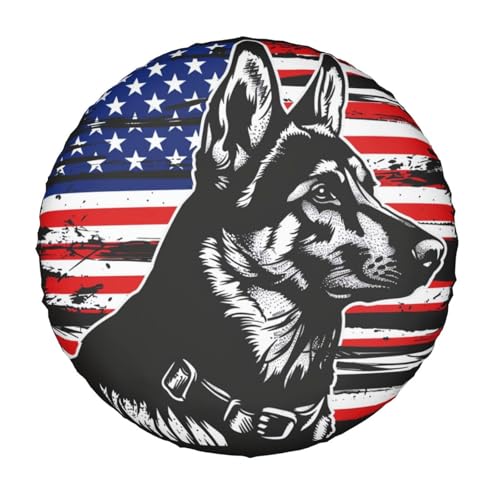 Image of German Shepherd American Flag Spare Tire Cover for Rv Trailer Camper- Waterproof Wheel Protectors Cute Wheel Cover Universal Fit for Truck SUV Travel Camping Outdoor-14 inch
