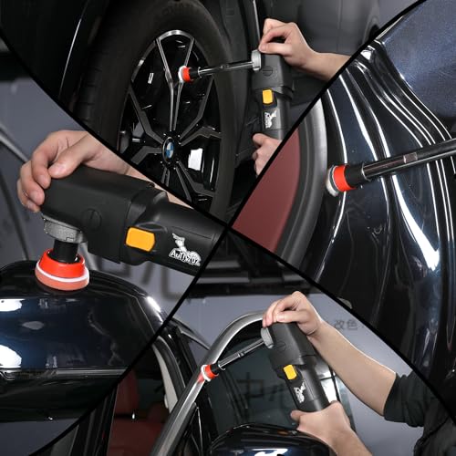 AUTIWOZ Mini Poliermaschine, 600W Polierer mit 6 Variable Geschwindigkeiten 700-2500 RPM, Abnehmbarer Seitengriff, für Auto Detailing Polieren, 25mm,50mm,75mm Gewinde Verlängerungswelle