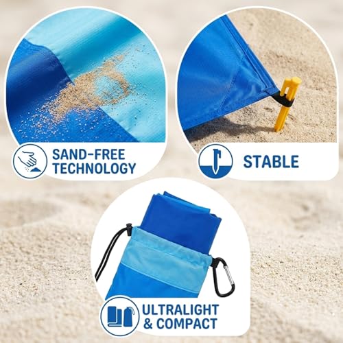 KbouZgxa Stranddecke Sandfrei Ultraleicht 210x200 cm, Faltbare Strandmatte für Sandfreie Nutzung am Strand, Ideal für Familienpicknicks und Campingausflüge, Leichte Und Kompakte Stranddecke mit