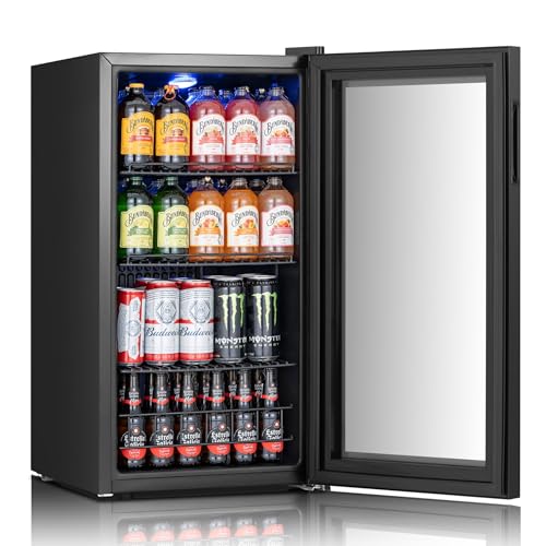 Image of Yeego Beverage Refrigerator Cooler, 105-Can Mini Fridge with Glass Door, Adjustable Shelves, Digital Temperature Control for Soda, Beer, and Wine, Ideal for Home or Office