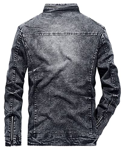 CHARTOU Men Casual Distressed Fleece Lined Denim Jacket Motorcycle Full Zip Up Jean Jacket2
