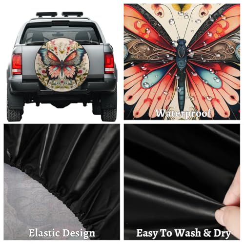 Image of Spare Tire Cover for RV Trailer, Retro Butterfly Flower Tire Covers Universal Fit for Travel Trailer Camper Jeep RV SUV Truck Waterproof Wheel Cover (16 inch for Diameter 29 inch - 31 inch)