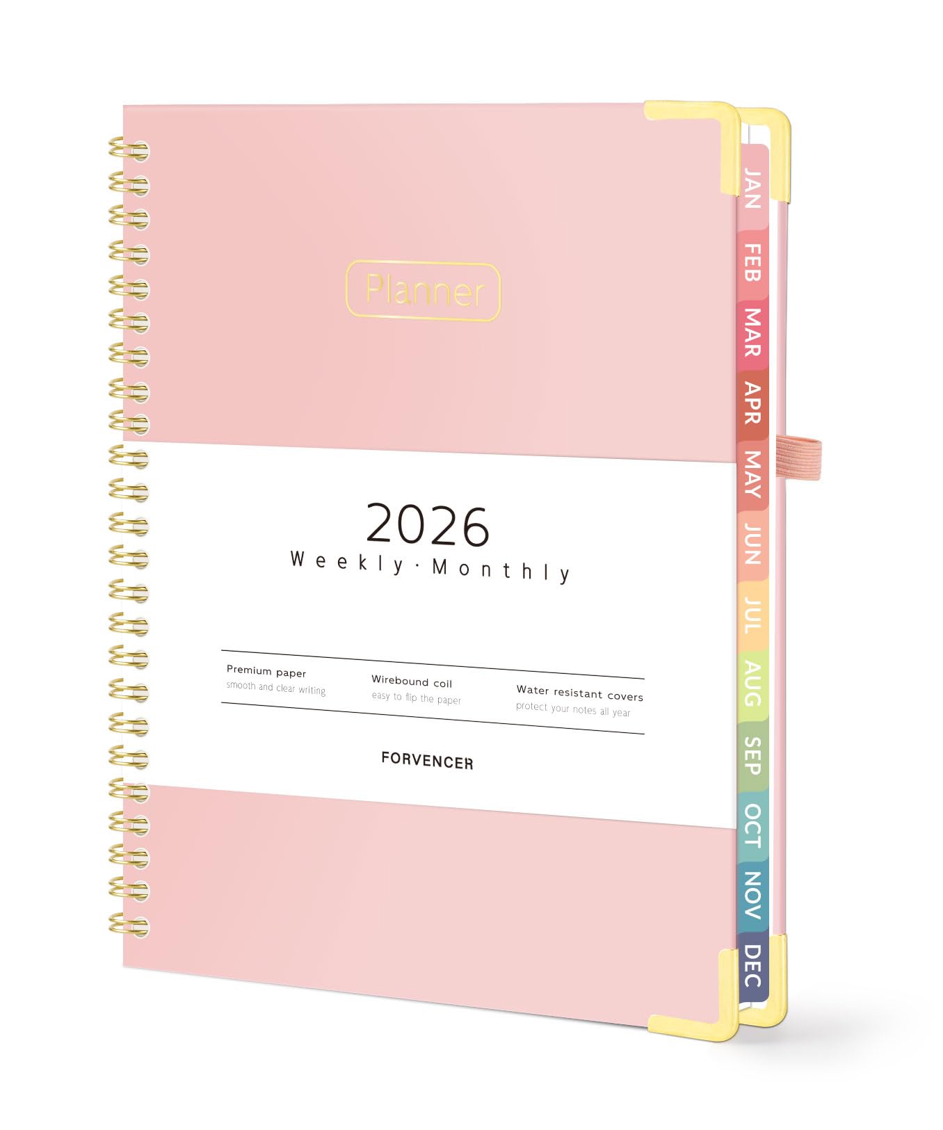 Forvencer 2026 Planner, Hardcover Calendar Planner Weekly and Monthly, Jan 2026 - Dec 2026, 6" x 8", Spiral Agenda Book with Tabs, Exquisite Daily Journal Organizer for Home School, Pink