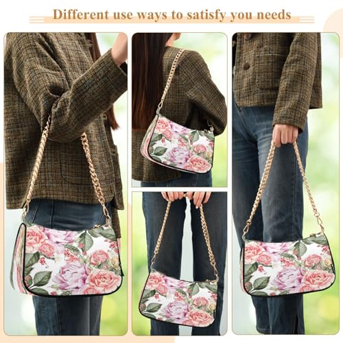 Image of Shoulder Bags for Women Flower Floral Hobo Tote Handbag Small Clutch Purse with Zipper Closure