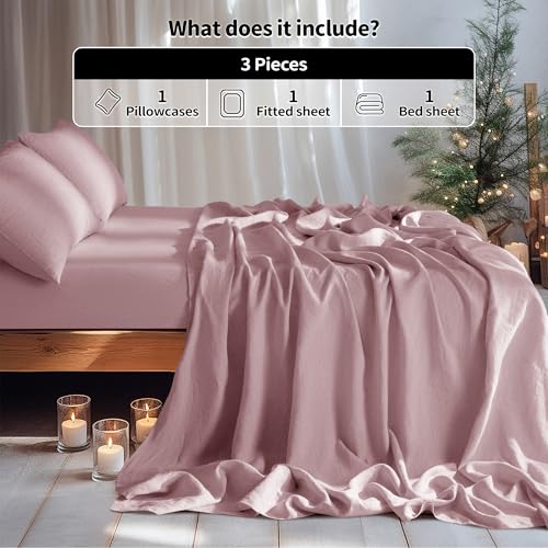 Image of LBRO2M 100% French Pure Linen Sheet Set 3Pcs, 16 inch Deep Pocket Twin XL