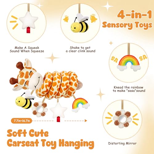 Image of Stuffed Spiral Car Seat Baby Toys 6-12 Months, Infant Giraffe Sensory Toys Hanging Stroller Accessories, Newborn Shower Gifts for Baby Boys Girls Essentials | Cute Colorful Giraffe