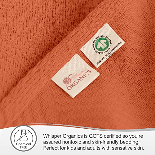 Image of 100% Organic Cotton Throw Blanket - Lightweight Organic Cotton Blanket Throw for Living Room Sofa Bedroom and Office Decor - 100% Cotton Elegant Diamond Woven Throw Blanket (60x80, Rust)
