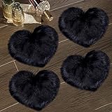 4 Pieces Heart Shaped Fluffy Faux Area Rug,Small Soft Sheepskin Long Plush Room Carpet,Shaggy Floor