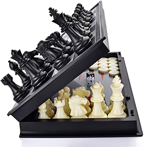 OkidSTEM 3 en 1 Magnétiques Jeu d'échecs/Backgammon/Dames, Jeu de Voyage avec Echiquier Pliante