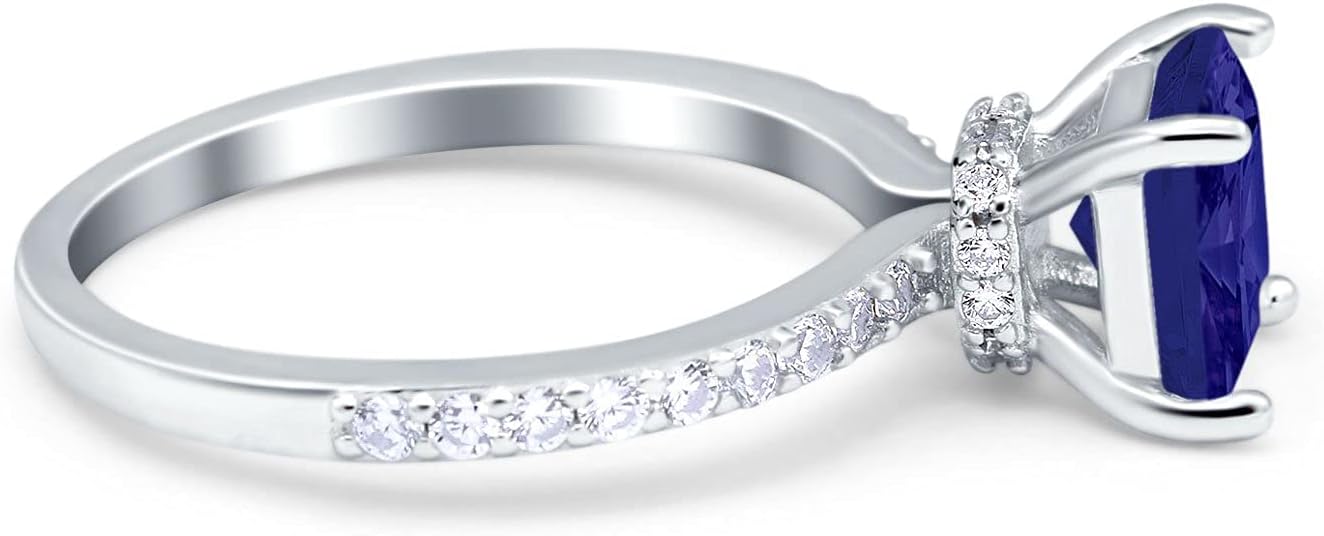 Blue Apple Co. Cushion Cut Art Deco Vintage Engagement Wedding Bridal Ring Round Simulated Cubic Zirconia Accent 925 Sterling Silver