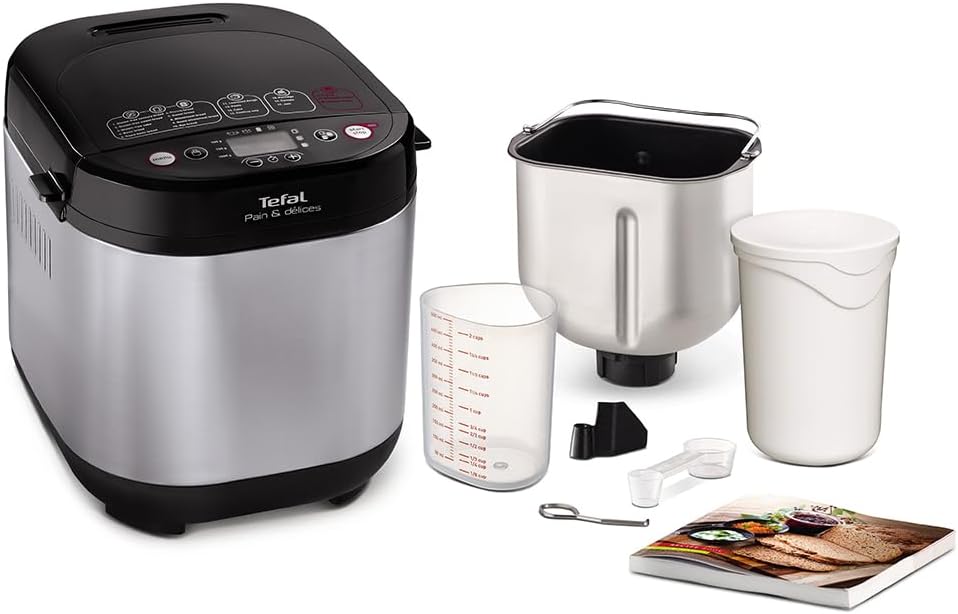Tefal Breadmaker with Yoghurt Pot Accessory, 15 Hours Delay Start, Kitchen, 20 Auto Programs, Gluten-Free, Sourdough, Pizza Dough, Porridge, Brioche, Crust Settings, PF240E40