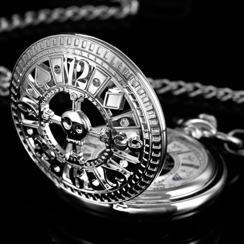 Image of Men's Mechanical Hollow Design Hand Wind Pocket Watch Roman Numerals Steampunk with Chain Box