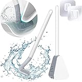 Golfbürstenkopf Toilettenbürste, Golf Toilettenbürste für Ecken und Spalten, Integrierte Silikon WC Bürste, kein Rost mit Extra Langem Griff, Wandmontage Badezimmer Klobürste mit Halter（weiß）