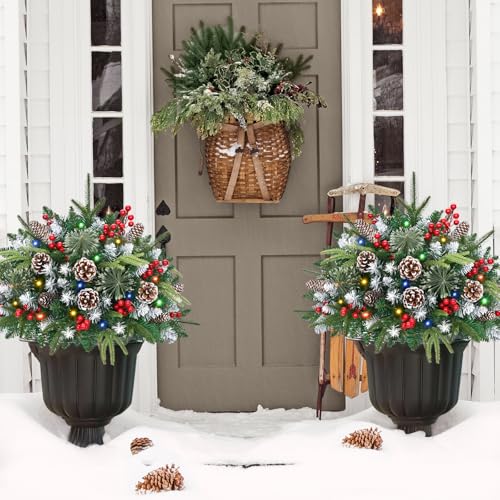 Pots de fleurs pré-éclairés de Noël avec lumières intégrées étanches