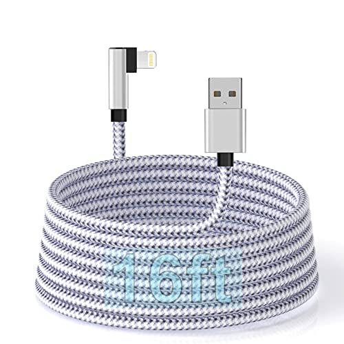 90 Degres Extra long iPhone Charger Cable 5M, [ Apple MFi Certified ] 16ft Lightning Cable, Fast Charging Nylon Braided Cable for for Apple iPhone 14/13/1211/11Pro/11Max/XS/XR/XS Max/8/7/6/5S/SE iPad