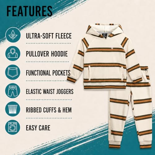 Image of Volcom Infant Toddler Baby Boys Joggers Set - 2 Piece Fleece Pullover Hoodie and Jogger Pants Activewear Set (Sizes: 12M-7)