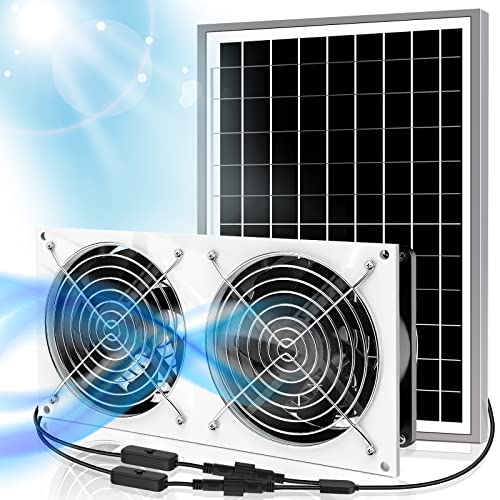 Image of LiLDiHO Solar Powered Fan, 15W Solar Fan for Outside Greenhouse Shed Chicken Coop with 14.2ft Wire and Dual Brushless Fan