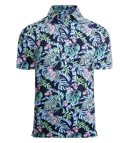 Alex Vando Mens Hawaiian Golf Shirt Moisture Wicking Digital Print Golf Shirts for Men