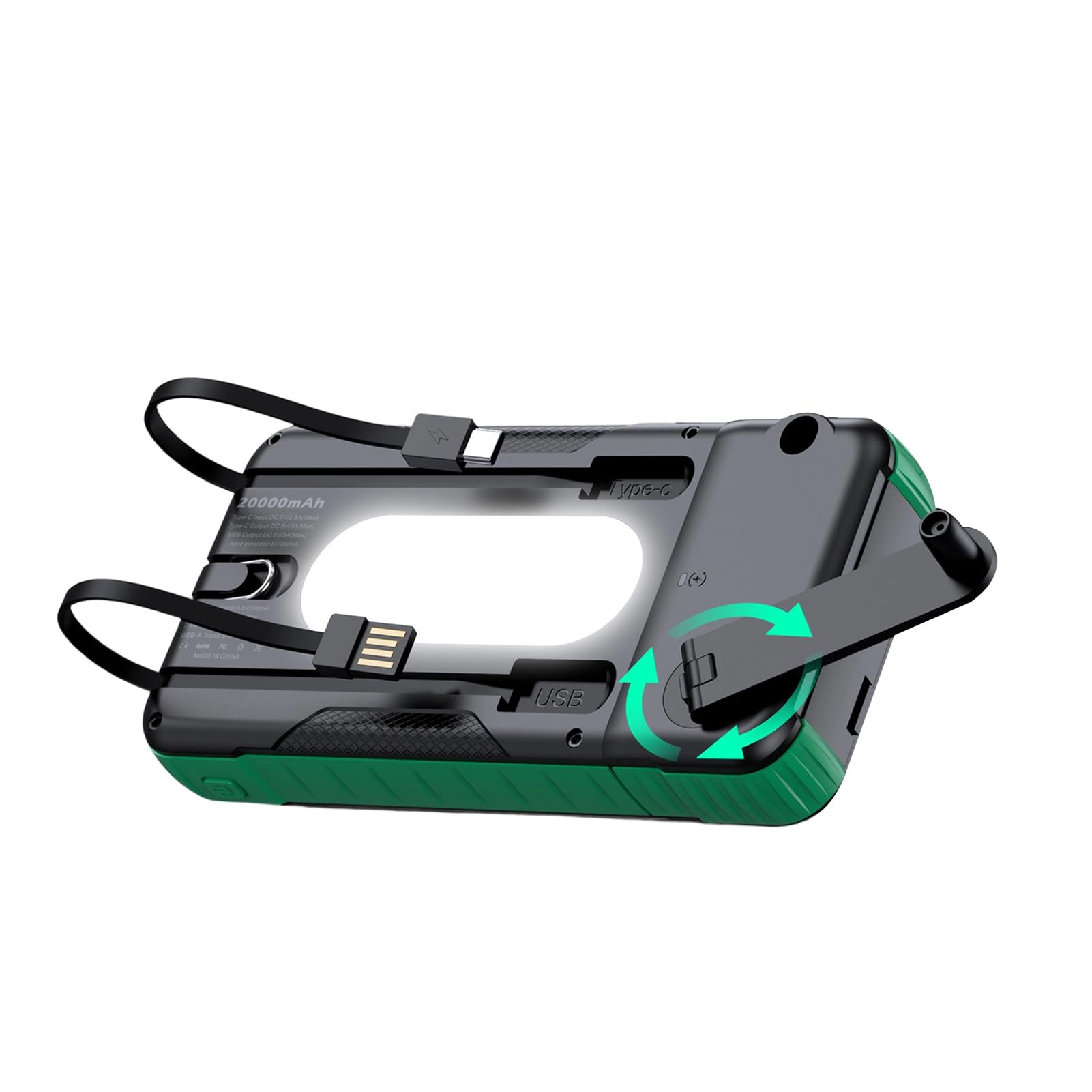 Caricatore Solare Telefonico Batteria da 20000mAh per Sopravvivenza | Power Bank Solare con Manovella Per Smartphone, Fotocamera, Tablet, Campeggio, Escursionismo E Zaino In Spalla