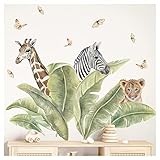 ✅ LIEFERINHALT - Das selbstklebende Wandtattoo mit Safaritieren, das Ansichtsbild entspricht 82 x 57 cm und die Giraffe hat eine Größe von 16 x 21 cm (Breite x Höhe). Wir liefern dir eine moderne Wanddeko in Premium Qualität für das besondere Wohlfühlerlebnis in deinem Zuhause.