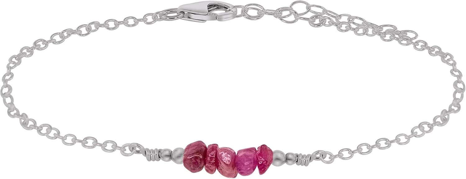 Luna Tide Ruby Chip Bead Bar Anklet in Stainless Steel