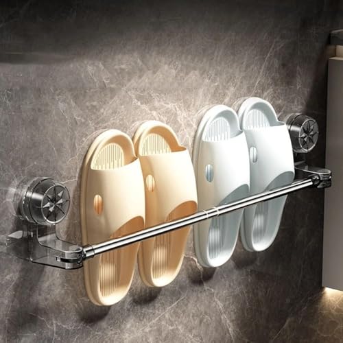 Image of 25.6 Inch Retractable Towel Rack, Bathroom Napkin Rack Strong Stainless Steel Bar, Space-Saving Suction Cup Towel Rack with Rotatable, Bathroom Organizer for Clothes
