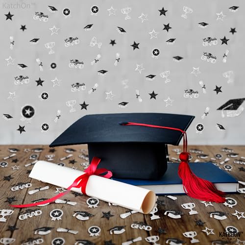 Image of Graduation Decorations 2026, Glitter Silver and Black Graduation Confetti - Pack of 300 | Graduation Hat, Star Confetti | Congrats Grad Confetti for 2026 Graduation Table Decorations, KatchOn