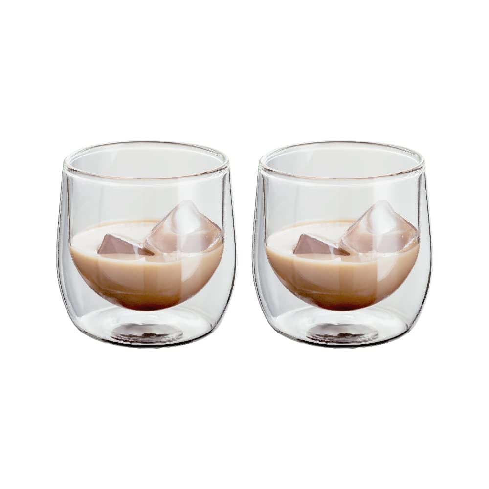 Judge Double Walled Glass Whiskey Lowball Cups, Set of 2, 200ml - Vacuum Insulated, Handcrafted Artisan - Strong, Heat Resistant