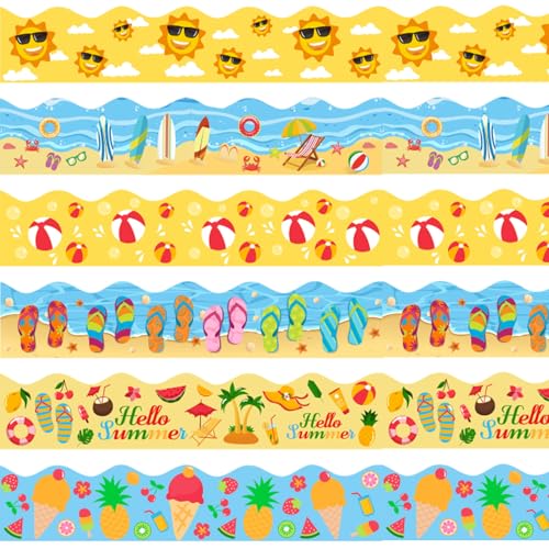 75Ft Summer Bulletin Board Borders Ice Cream Beach Ball Sun Flip Flop Beach Bulletin Board Trim Summer Beach Pool Decorations for Classroom Home Office Chalkboard Wall Door Back to School Border