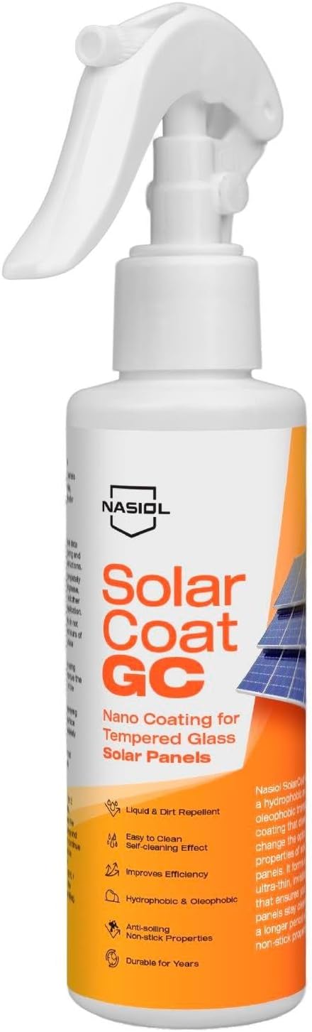 Nasiol SolarCoat GC Advanced Nano Coating for Tempered Glass Solar Panels, Increases Efficiency, Provides Dirt Repellency and Self Clean PV Coating- 5.07FlOz