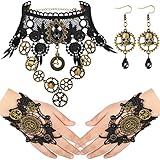 Kenning 5 Pieces Gothic Steampunk Accessories Include Gear Choker Necklace Steampunk Bracelets Wristband and Handmade Retro Earrings Vintage Gear Earrings for Women