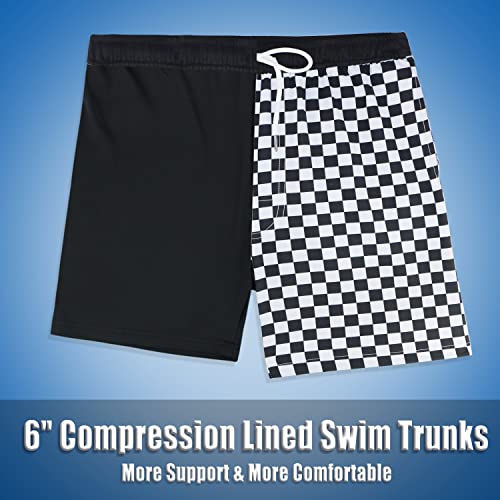 Image of Boys Swim Trunks with Boxer Brief Liner Compression Anti Chafe Swimming Shorts Stretchy UPF Quick Dry Swimsuit