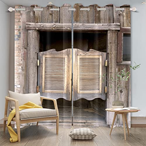 DORCEV Rustic Curtains Antique Old Wooden Barn Door Window Curtains Vintage Wood Plank Aged Door Garage Door Abandoned Farmhouse Rural Farm Living Room Bedroom Window Drapes,42x108 inch,2 Panels