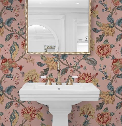 Image of Wallpaper Peel and Stick Vintage Flowers Leaves Birds Pattern Design Botanical Tropical Floral Textured Butterfly Wall Decor Removable Waterproof Adeshive Wallpaper 16.5X87Inch