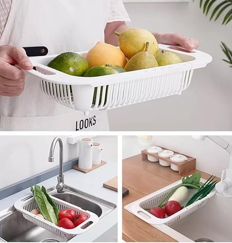 Over The Sink Colander Strainer Basket To Wash Vegetables And Fruits, Drain Cooked Pasta And Dry Dishes Adjustable Extendable Fits Most Kitchen Sinks Essentials (7.5 W X 13.5-17.7 L X 2.56 H) – 2Pk #TOP6
