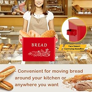E-far Bread Box for Kitchen Countertop, Metal Bread Storage Container Bin with Bamboo Lid for Cutting Bread, Extra Large & Farmhouse Style, 13” x 7.2” x9.8”, Red E far Bread Box for Kitchen Countertop Metal Bread Storage Container Bin with Bamboo Lid for Cutting Bread Extra Large Farmhouse Style 13 x 72 x98 Red
