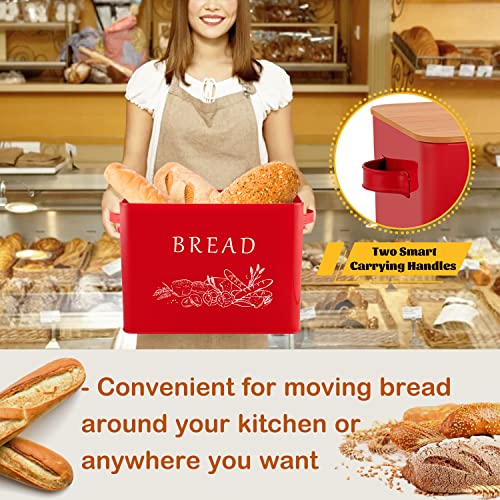 E-far-Bread-Box-for-Kitchen-Countertop-Metal-Bread-Storage-Container-Bin-with-Bamboo-Lid-for-Cutting-Bread-Extra-Large-Farmhouse-Style-13-x-72-x98-Red E far Bread Box for Kitchen Countertop Metal Bread Storage Container Bin with Bamboo Lid for Cutting Bread Extra Large Farmhouse Style 13 x 72 x98 Red