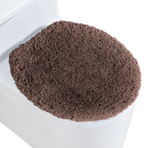 Image of Microfiber Toilet Lid Cover, 17.5 inchx15 inch Fits Round Oblong and Elongated | Toilet Seat Covers for Bathroom, Machine Washable, Decorative Fuzzy fur Look Round Toilet Seat Cover Extra Soft Absorbent