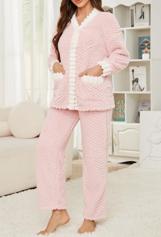 LYCY Women's Plush Fleece Pajama Set,Soft Cozy Pajama for Women Warm Sleepwear Lounge PJS - Image 4